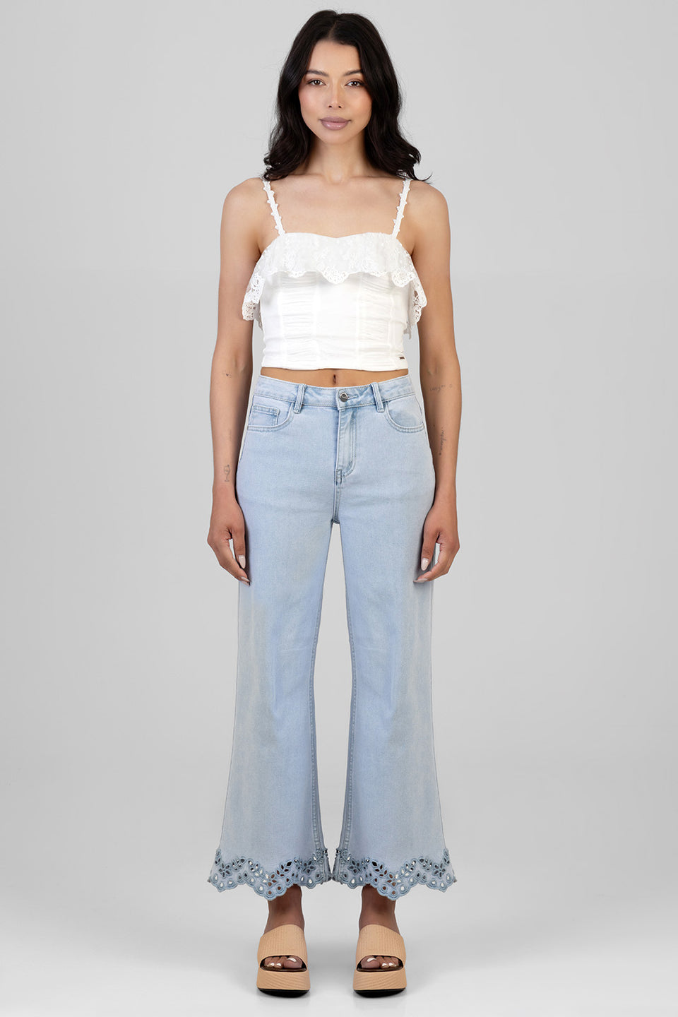 Sissy Boy Alexus Cropped Wide Leg Jeans In Light Vintage