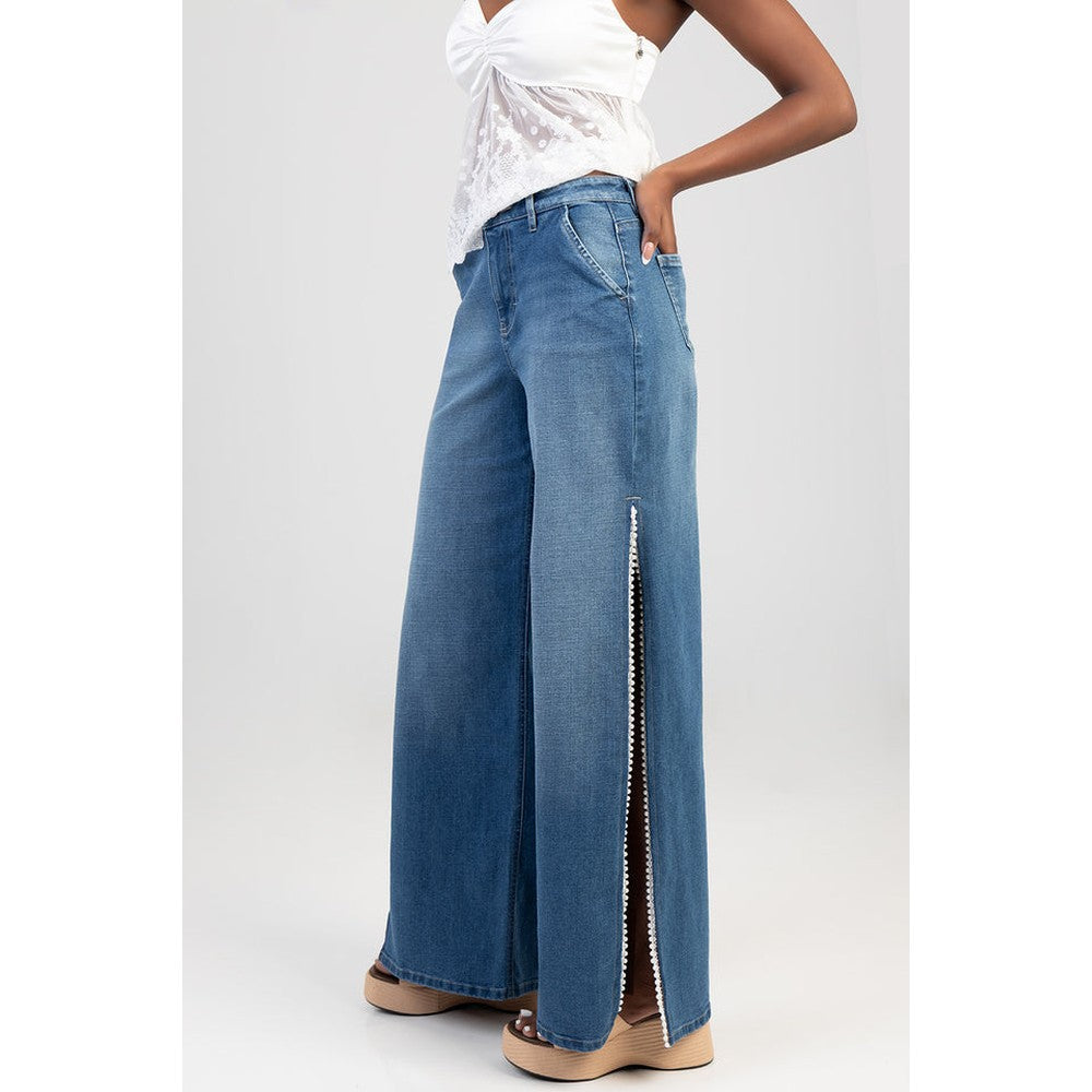 Sissy Boy Womens High Waist Ultra Wide Leg Jeans In Light Vintage