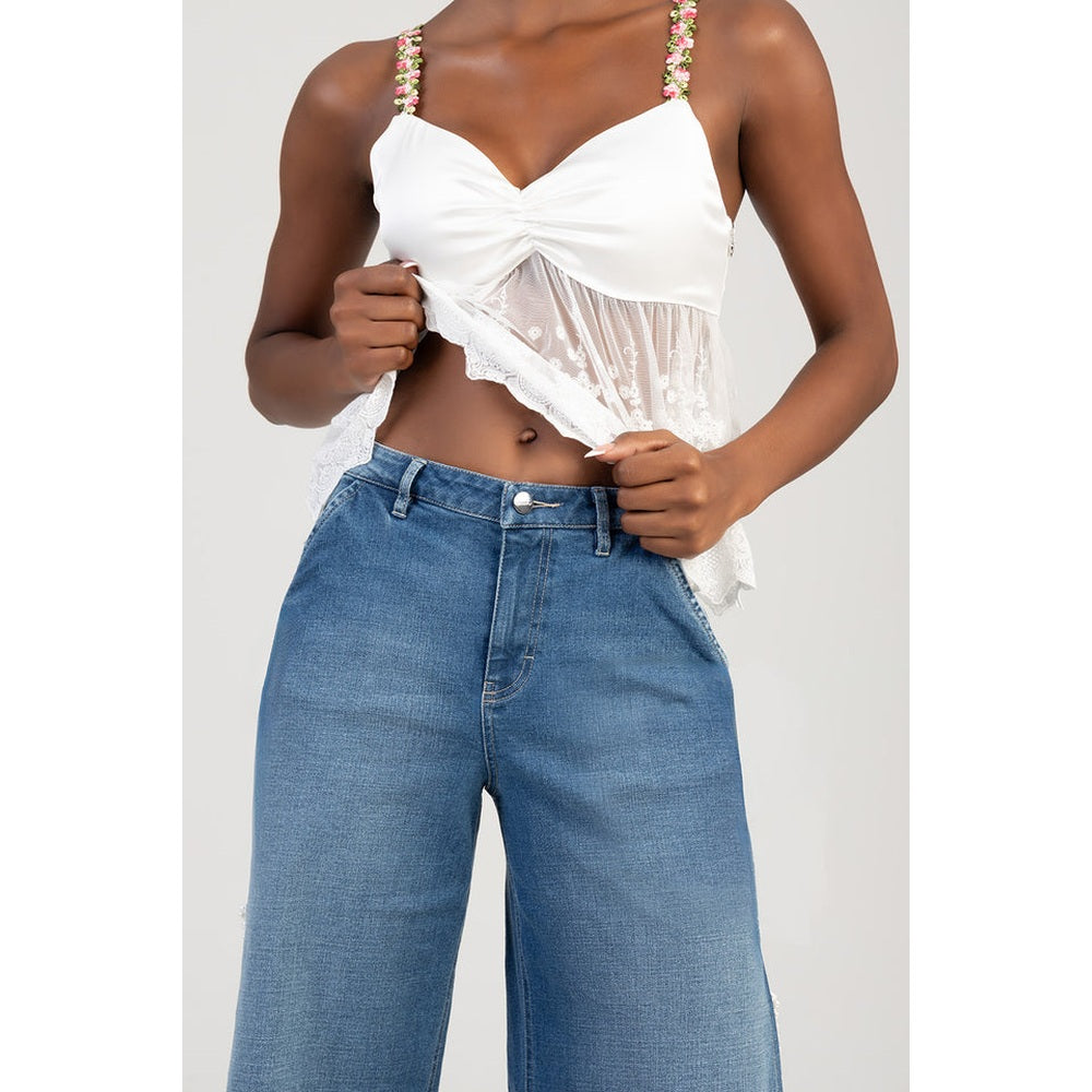 Sissy Boy Womens High Waist Ultra Wide Leg Jeans In Light Vintage