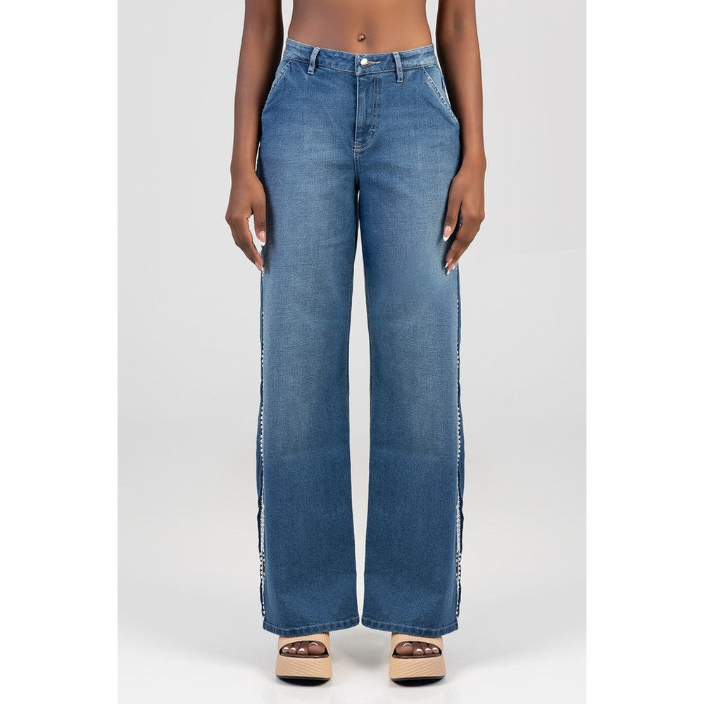 Sissy Boy Womens High Waist Ultra Wide Leg Jeans In Light Vintage