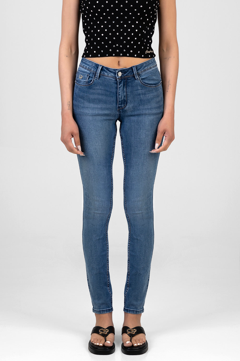 Sissy Boy Joan Skinny Mid Waist Jeans In Medium Vintage