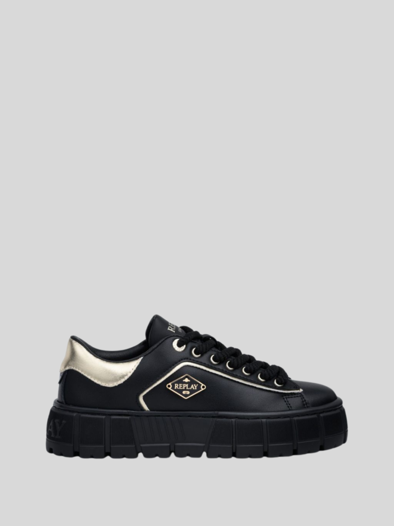 Replay Womens Paullete Sneakers In Black And  Gold