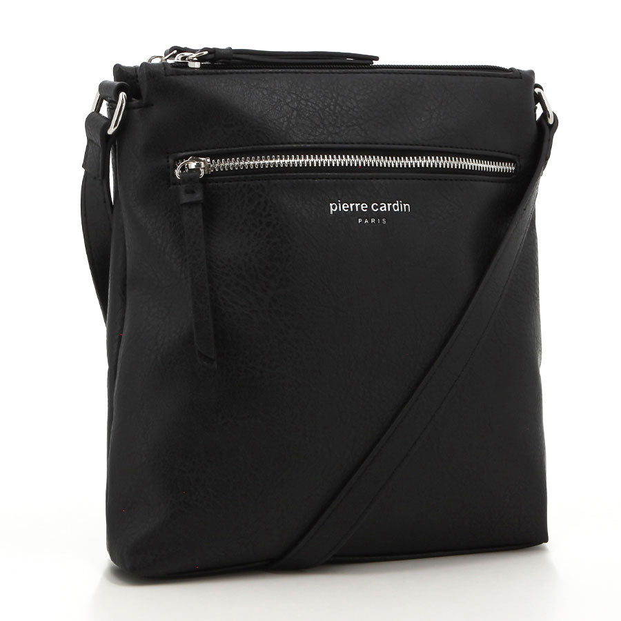 Pierre Cardin Double Compartment Crossbody Bag In Black