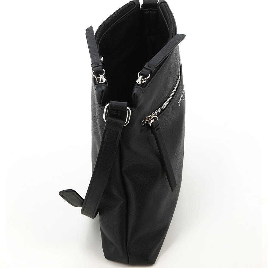 Pierre Cardin Double Compartment Crossbody Bag In Black