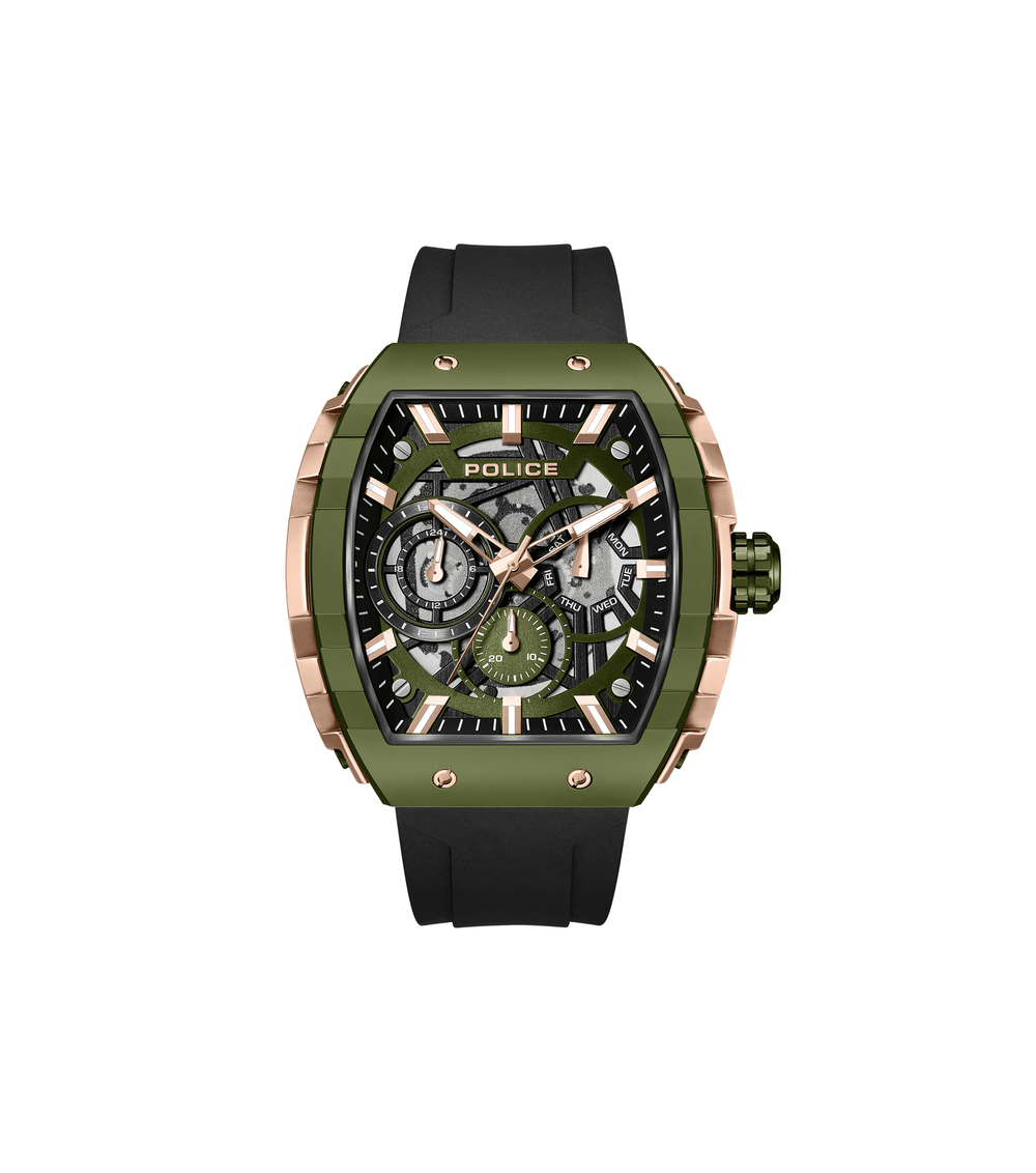 Police Bronze Gun Dial Black Rubber Strap