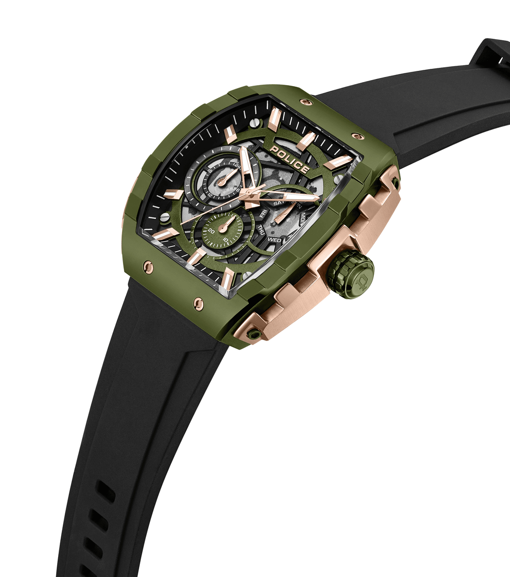 Police Bronze Gun Dial Black Rubber Strap