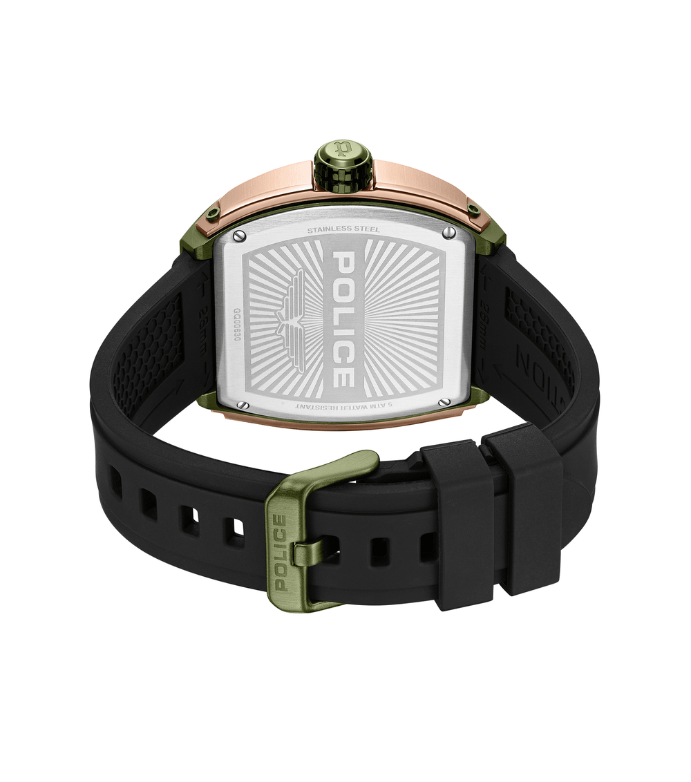 Police Bronze Gun Dial Black Rubber Strap