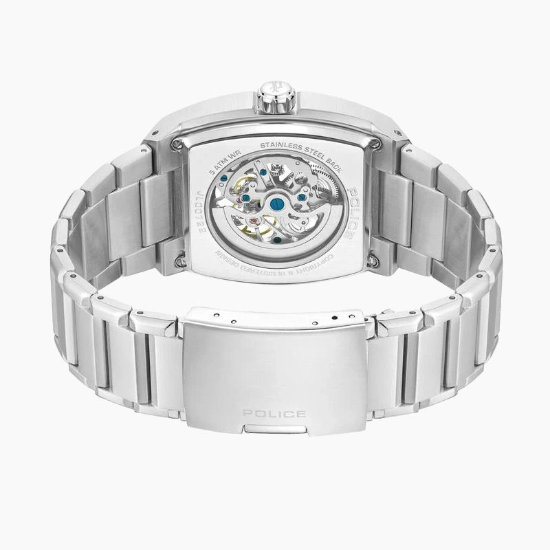 Police Skeletor Exposed Mechanical Silver Watch