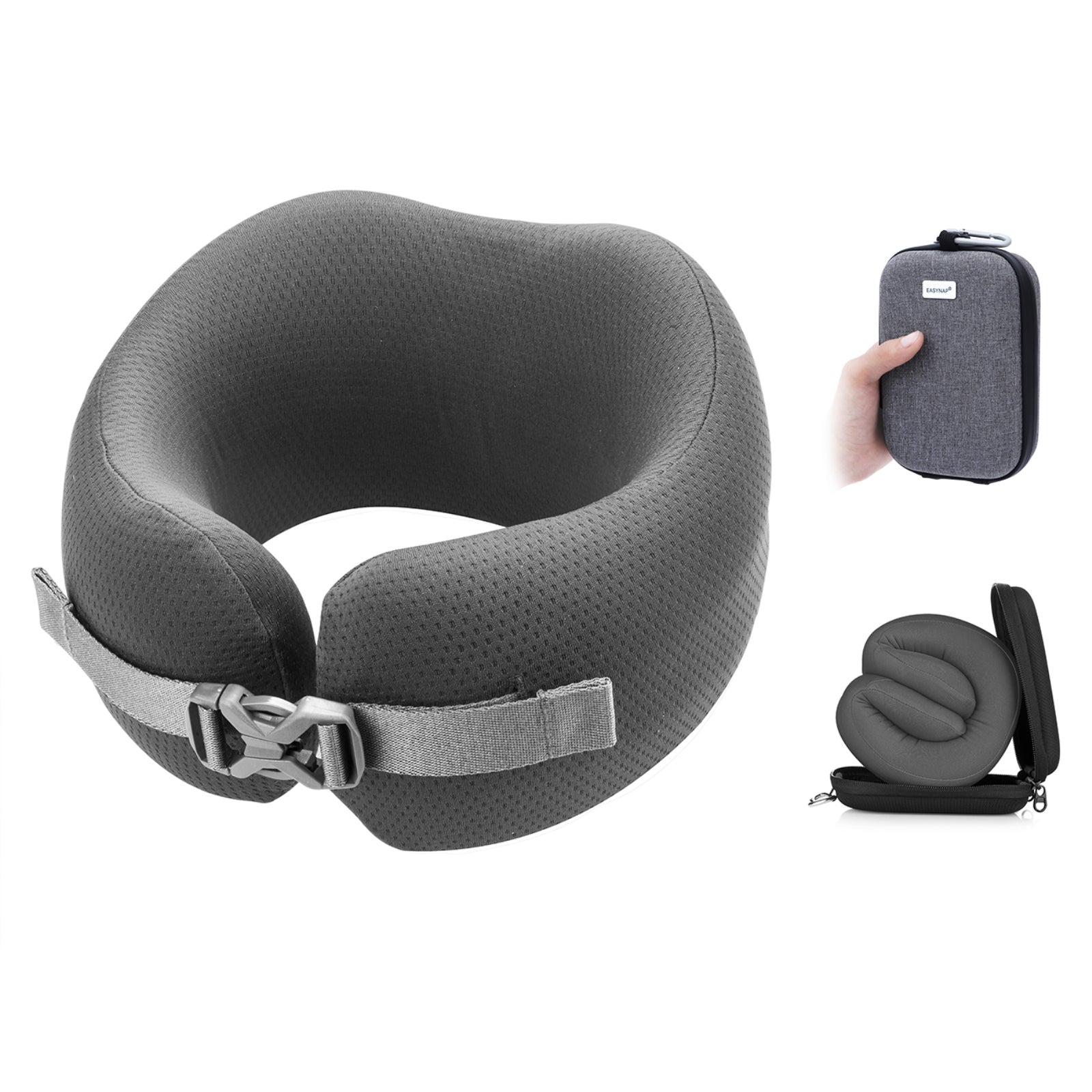 Easynap Travel Neck Pillow With Pouch In Pewter Gray