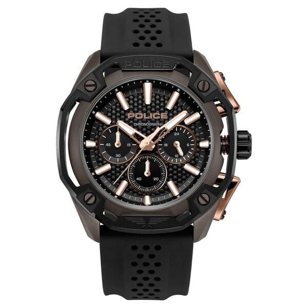 Police Mens Quartz Multifunction Silicone Strap Watch In Black/Black Dial