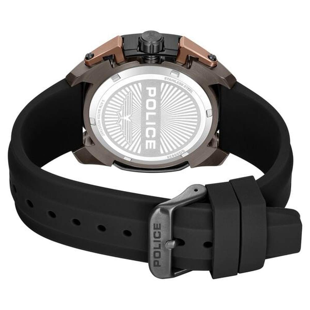Police Mens Quartz Multifunction Silicone Strap Watch In Black/Black Dial