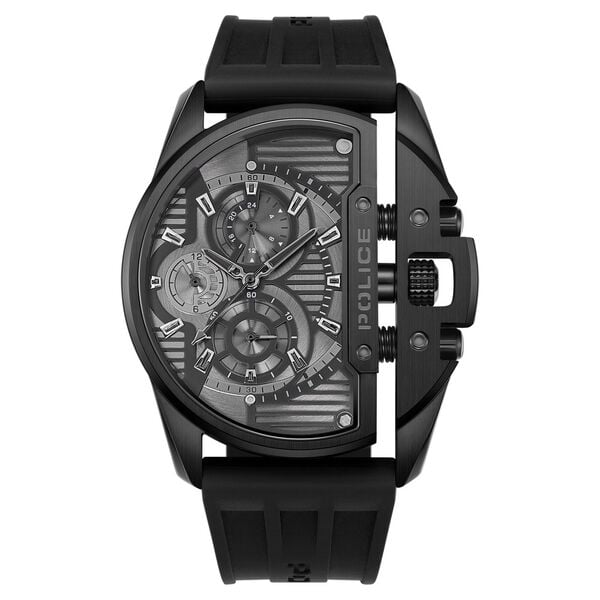 Police Quartz Multifunction Silicon Strap Watch In Black