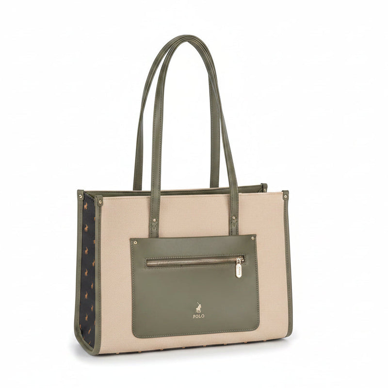 Polo Womens Palma Book Tote Bag In Beige And Olive