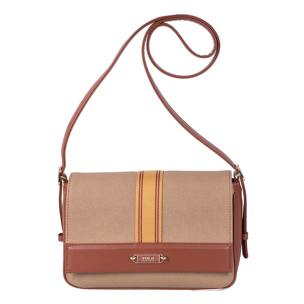 Polo Riviera Flapover Sling Bag In Tan