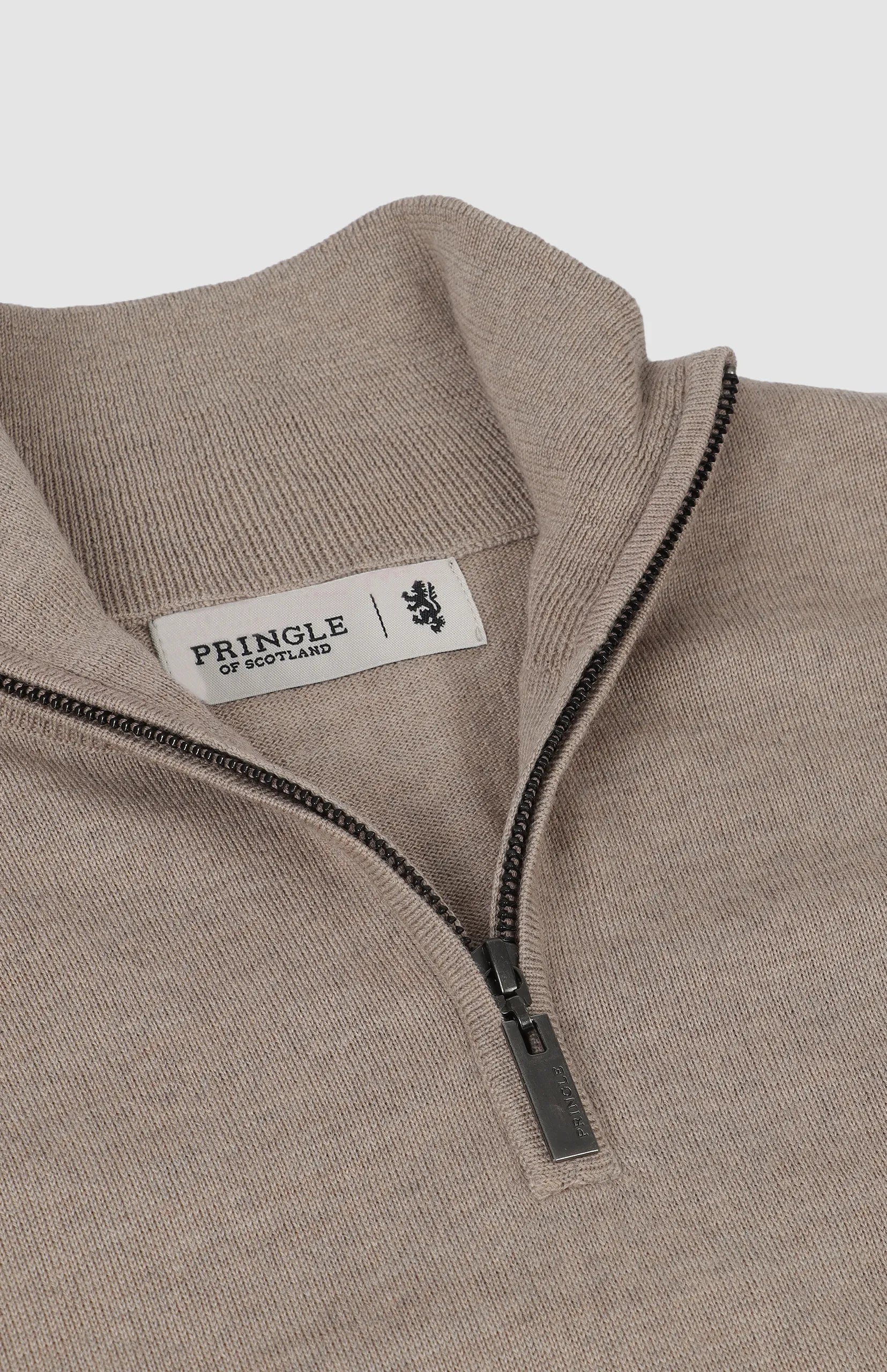 Pringle Mens Ernie 1/4 Zip Merino Sweater In Biscuit