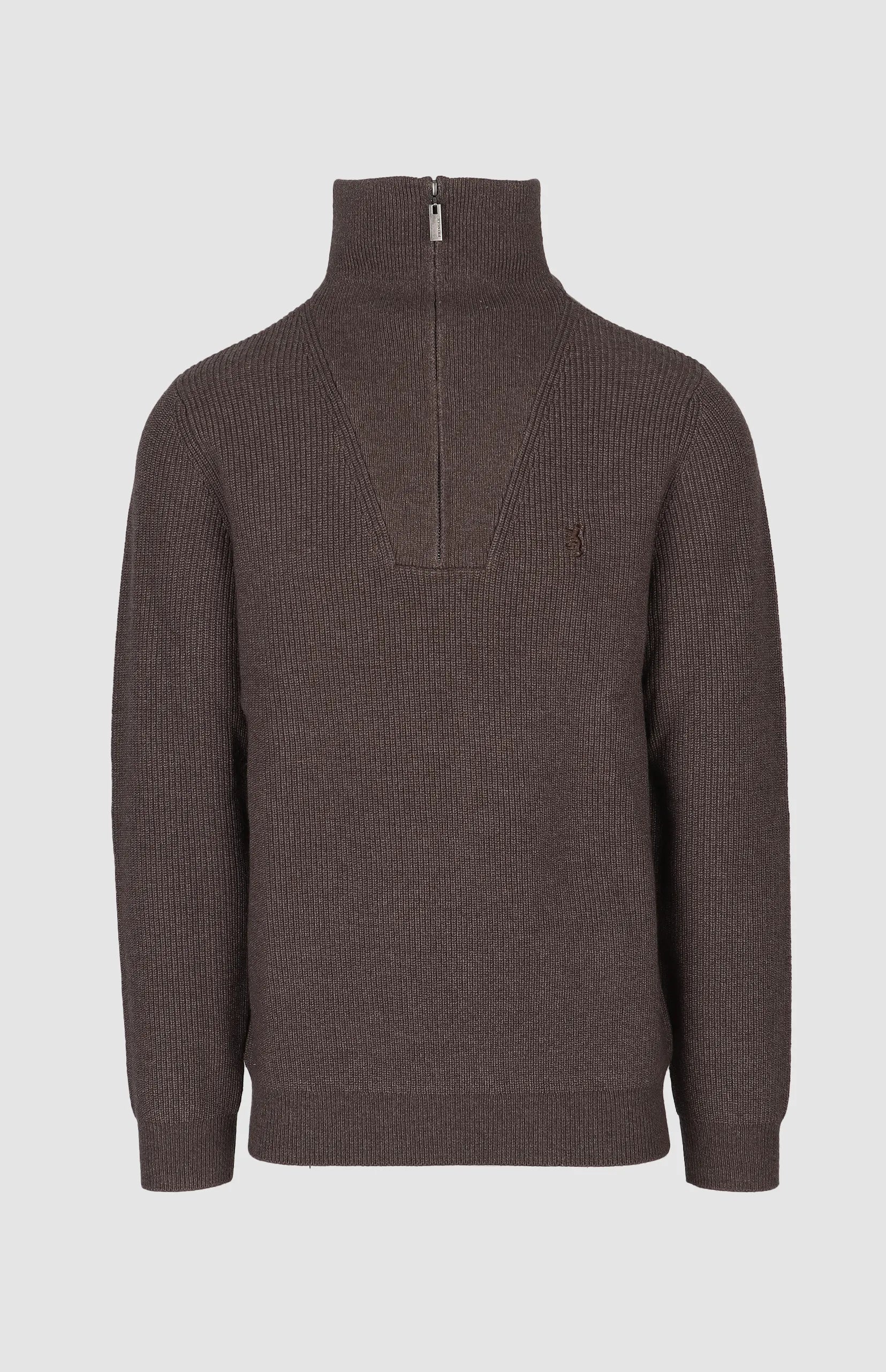 Pringle Mens Kyle 1/4 Zip Ribbed Knitwear In Brown