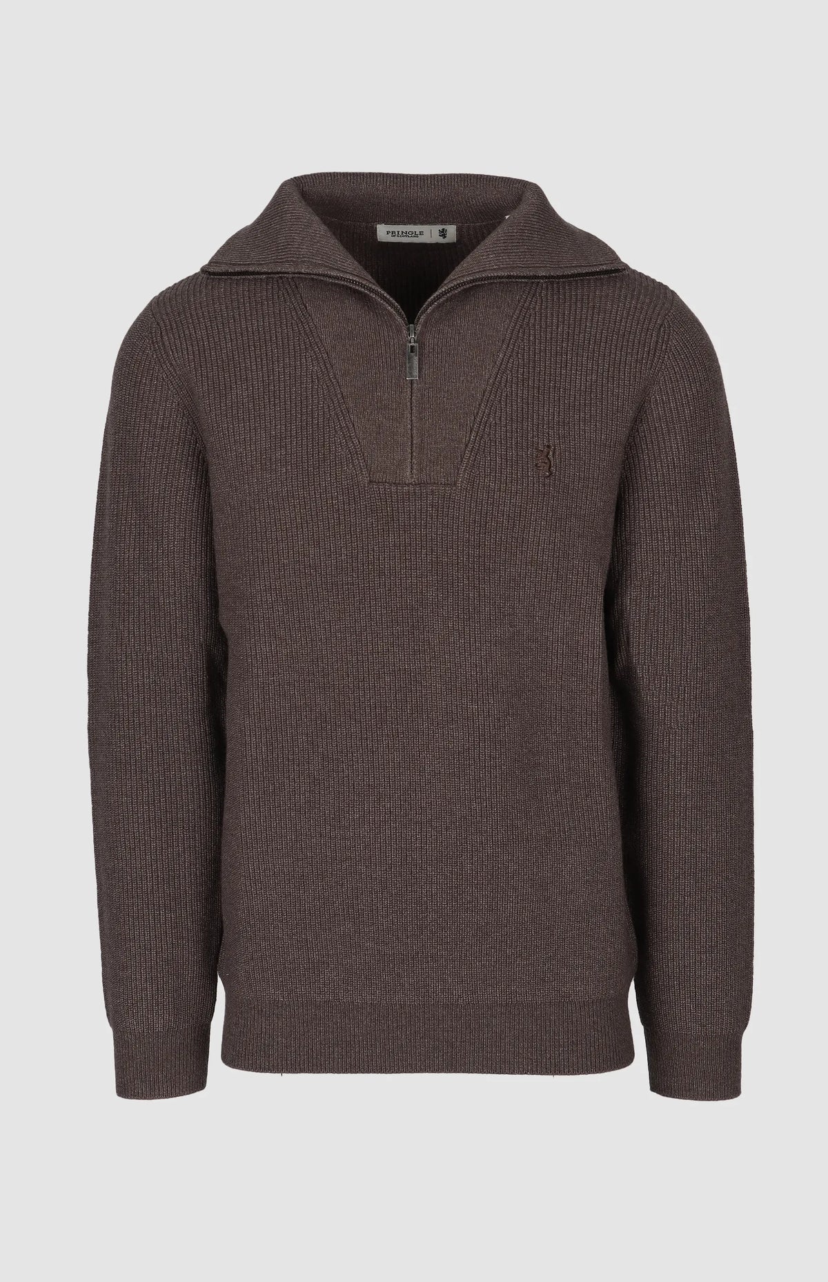 Pringle Mens Kyle 1/4 Zip Ribbed Knitwear In Brown