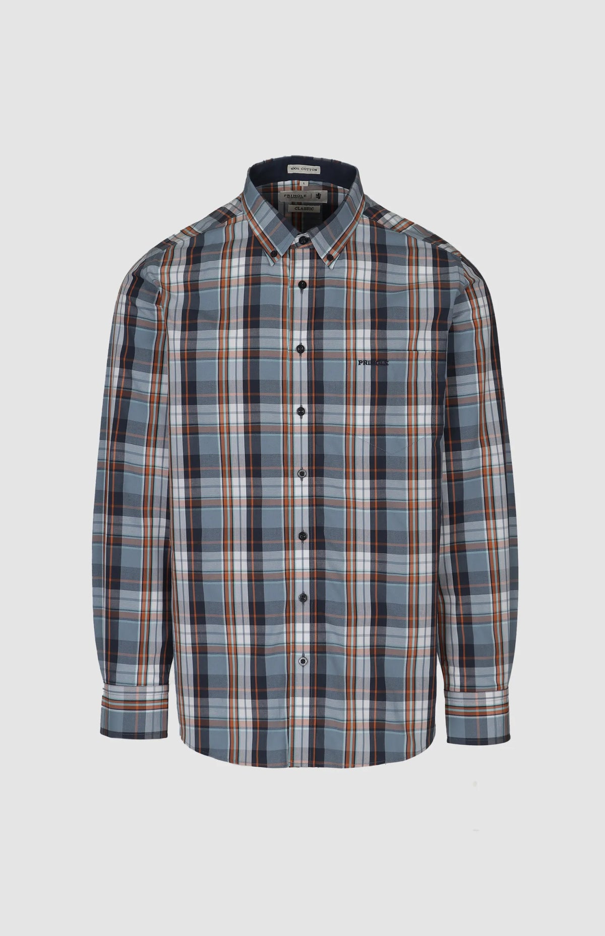 Pringle Mens Jordan Check Long Sleeves Classic Shirt In Blue