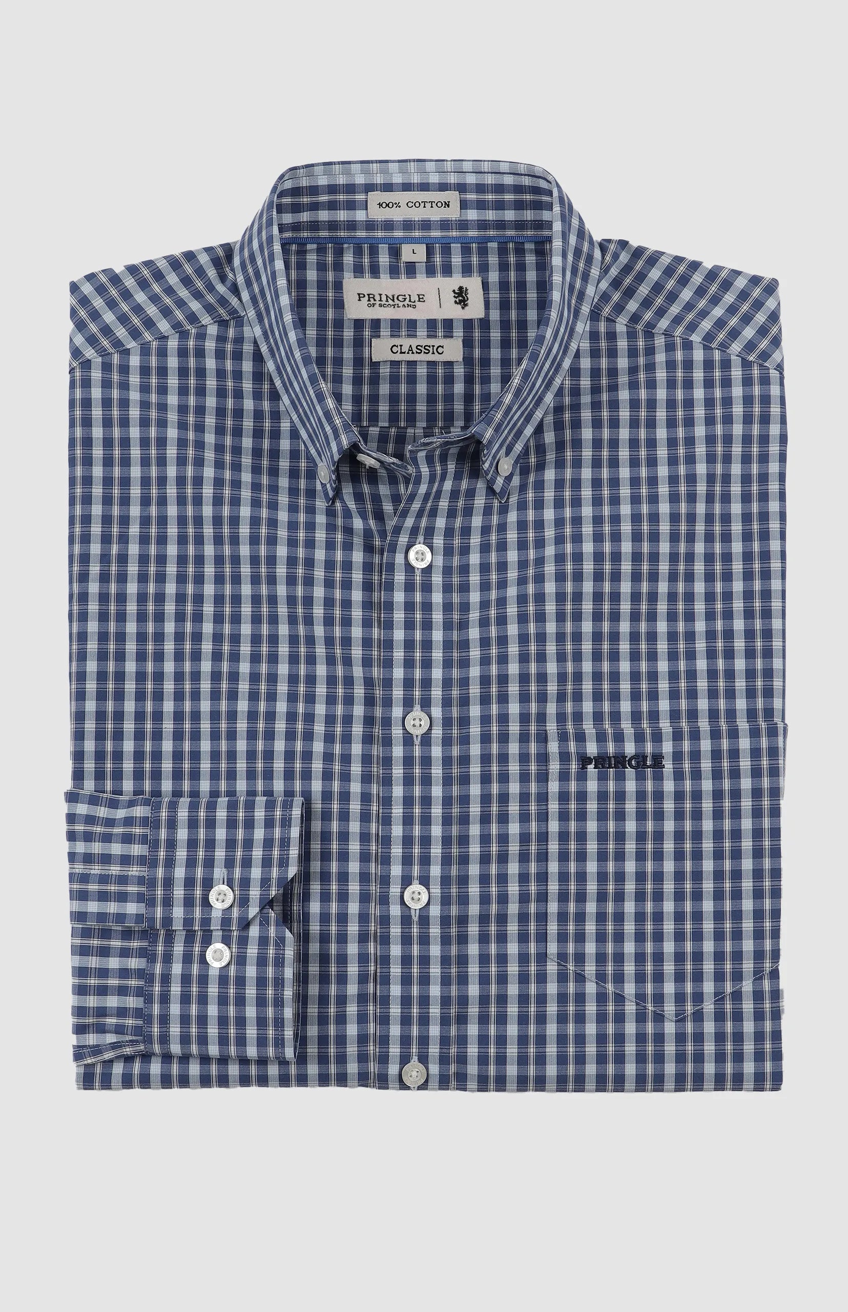 Pringle Mens Alan Check Long Sleeve Classic Shirt In Blue