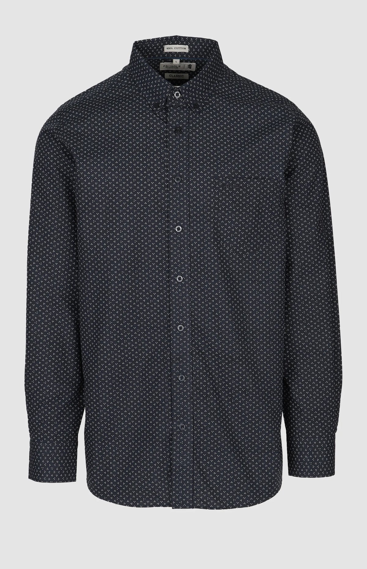 Pringle Mens Randy Printed Long Sleeve Classic Shirt In Navy
