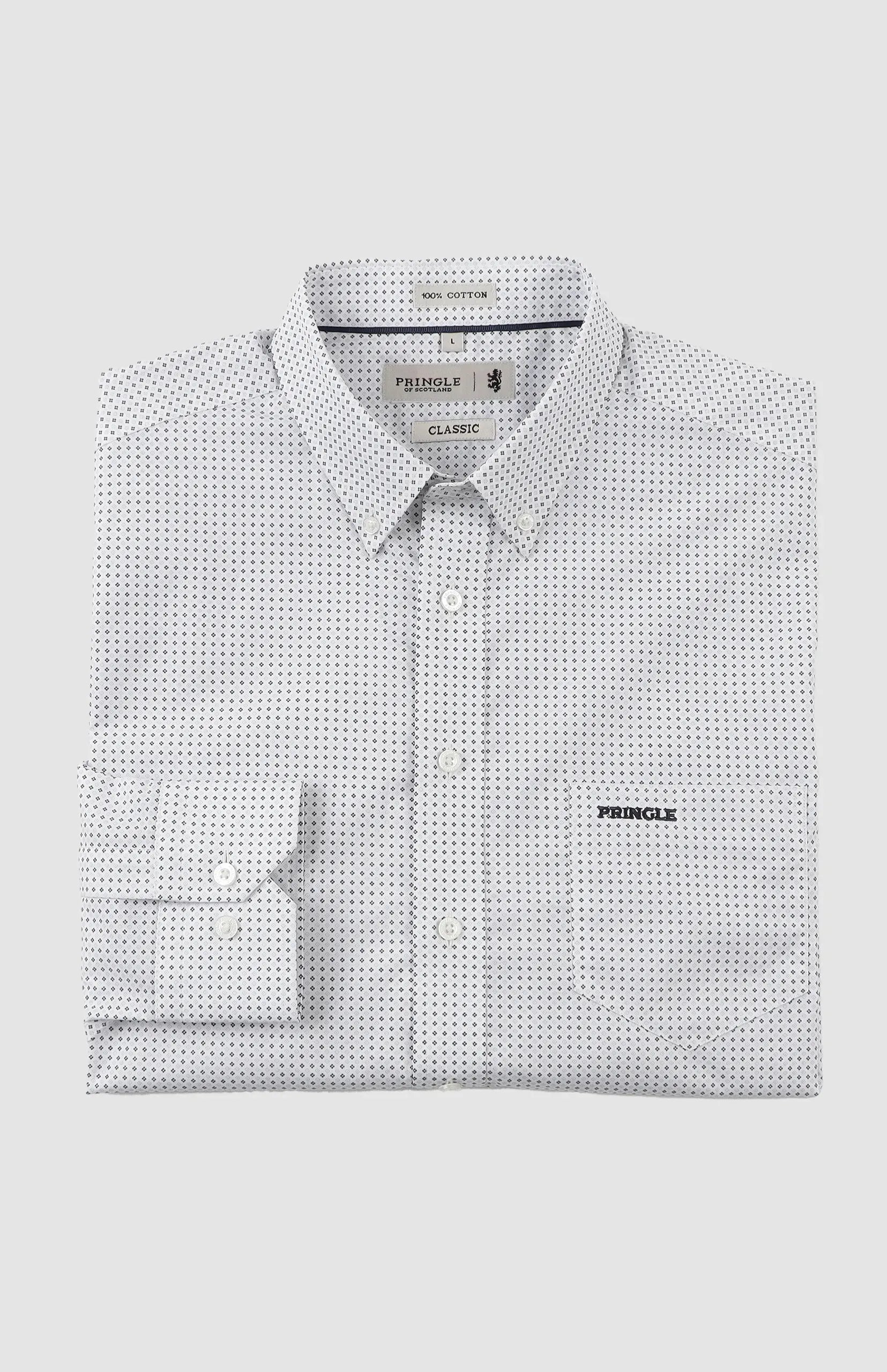 Pringle Mens Louis Printed Long Sleeve Classic Shirt In White