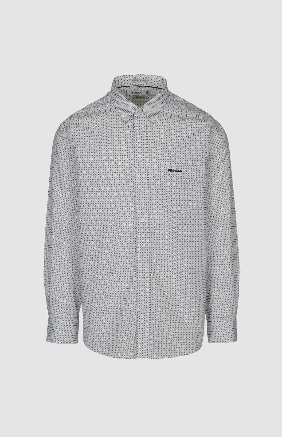 Pringle Mens Louis Printed Long Sleeve Classic Shirt In White
