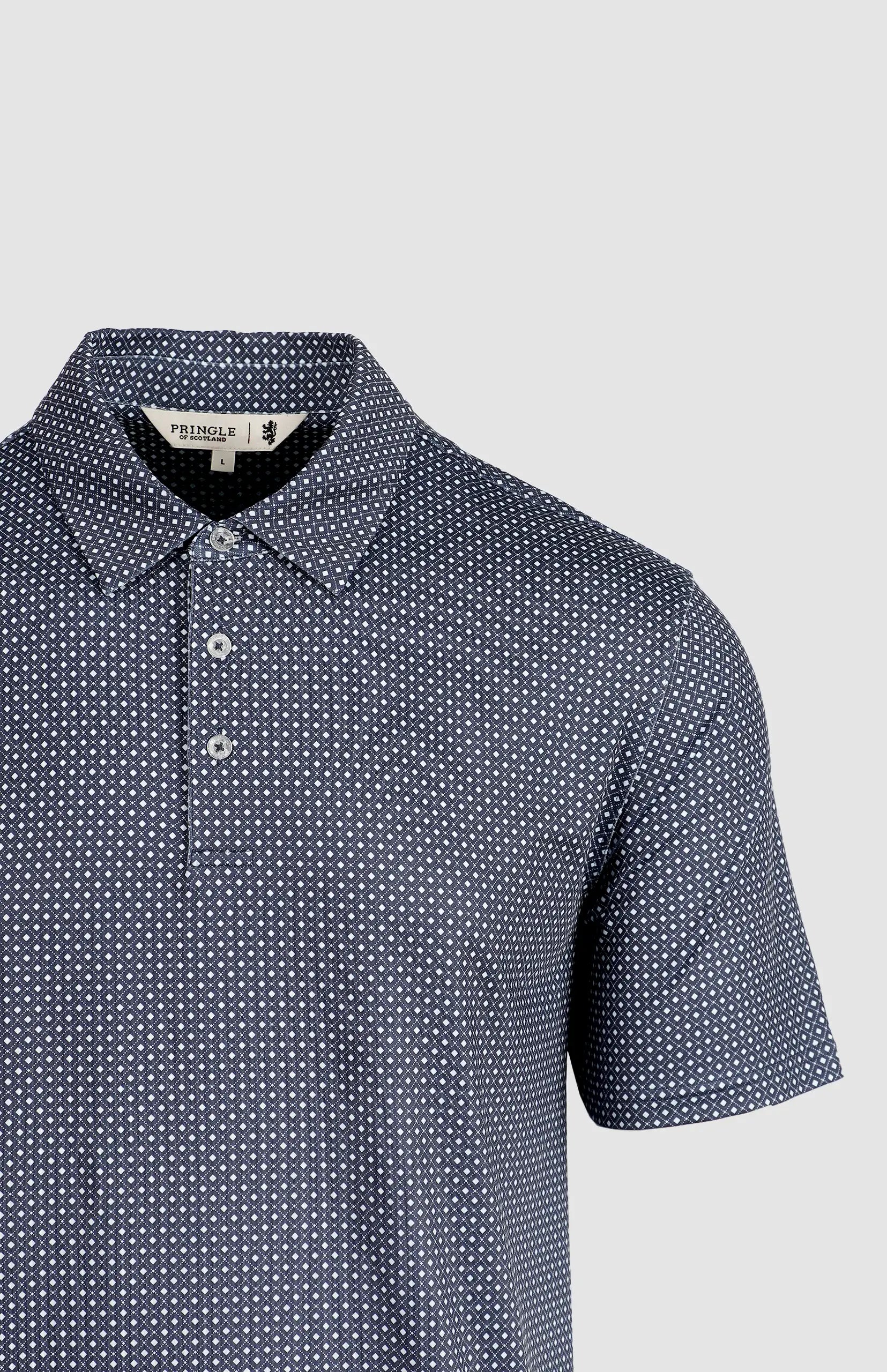 Pringle Mens Bobby Navy Printed Technical Golfer
