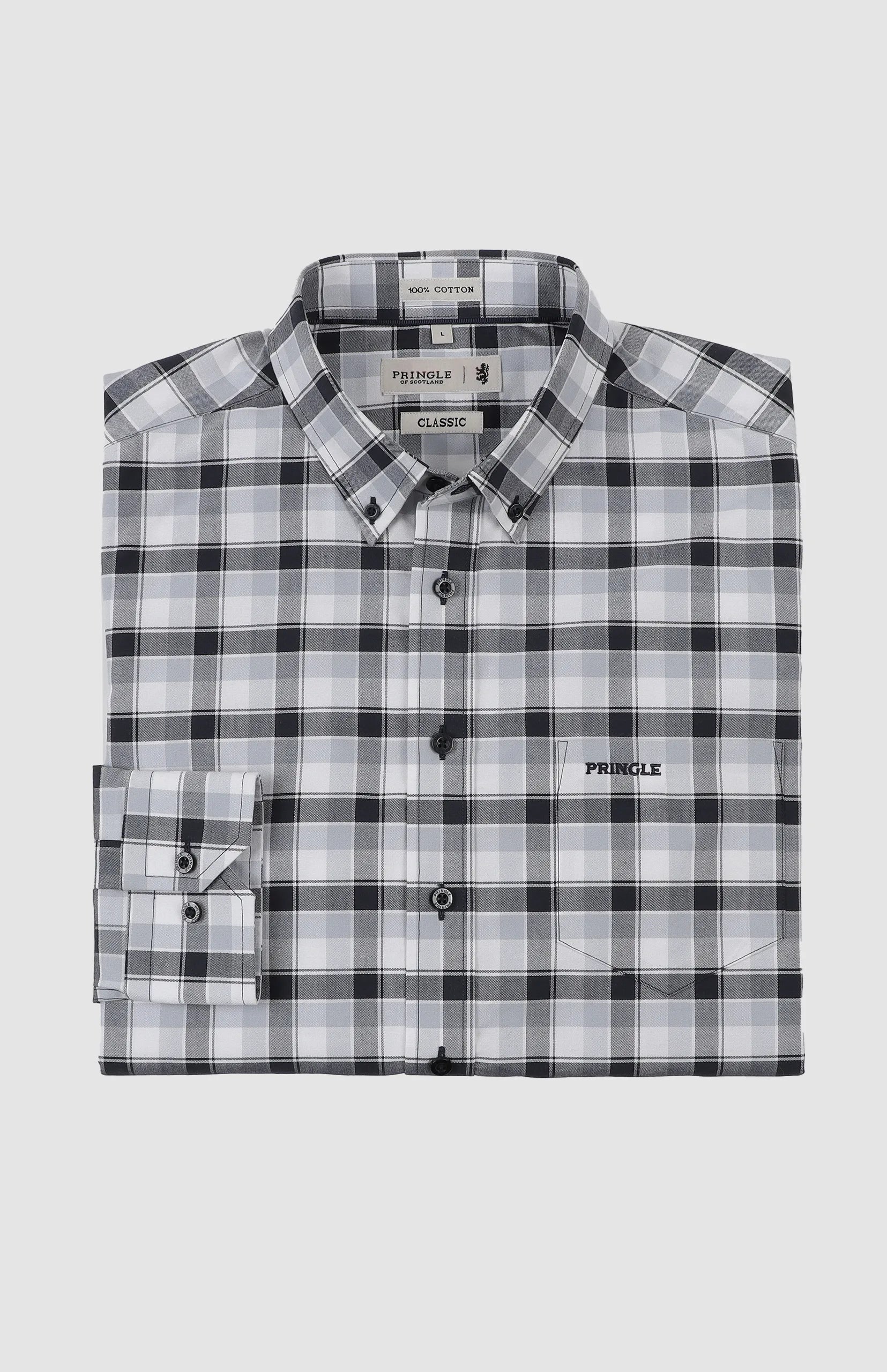 Pringle Mens Lucas Oxford Check Long Sleeve Classic Shirt In Navy