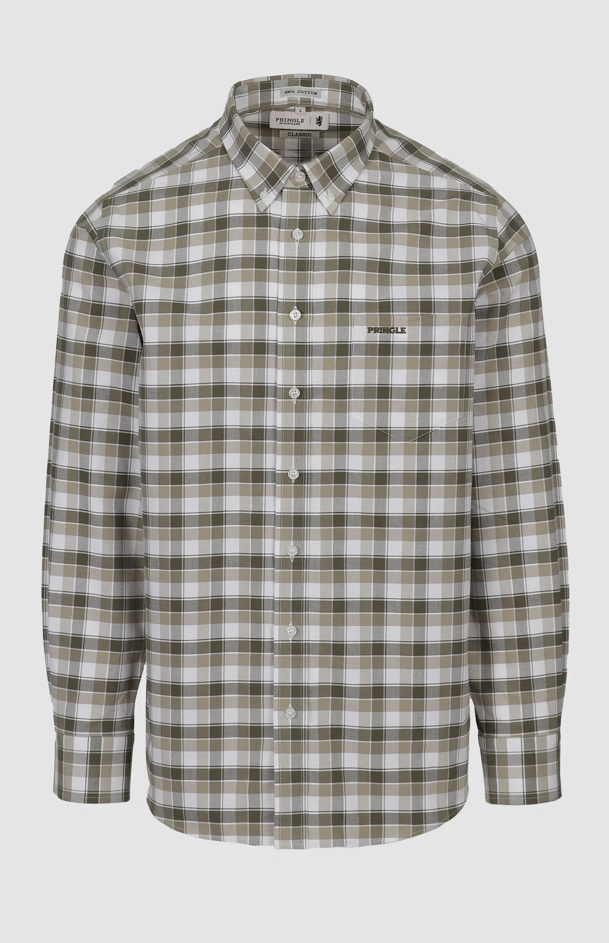Pringle Mens Lucas Oxford Check Long Sleeve Classic Shirt In Olive