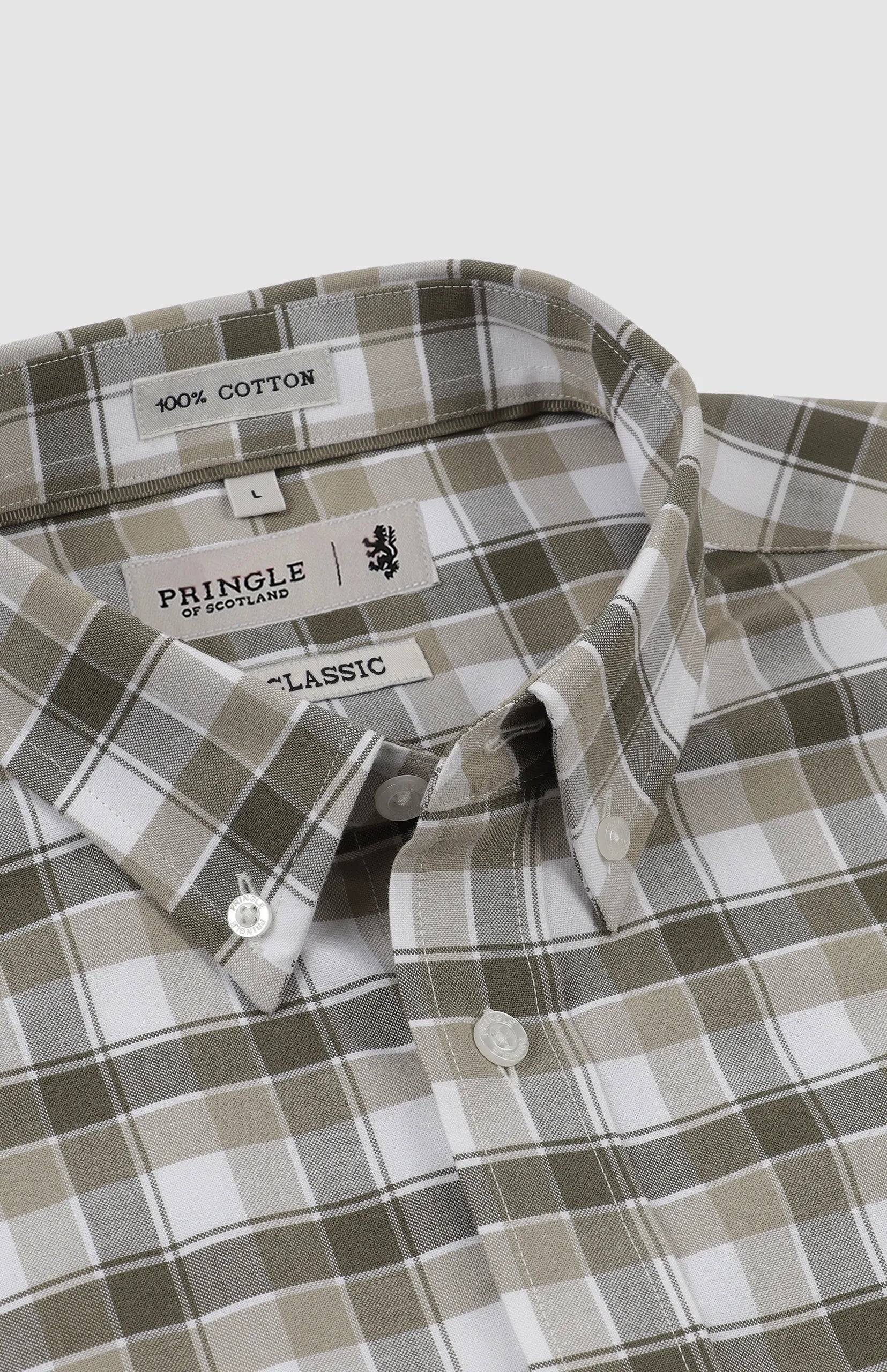 Pringle Mens Lucas Oxford Check Long Sleeve Classic Shirt In Olive
