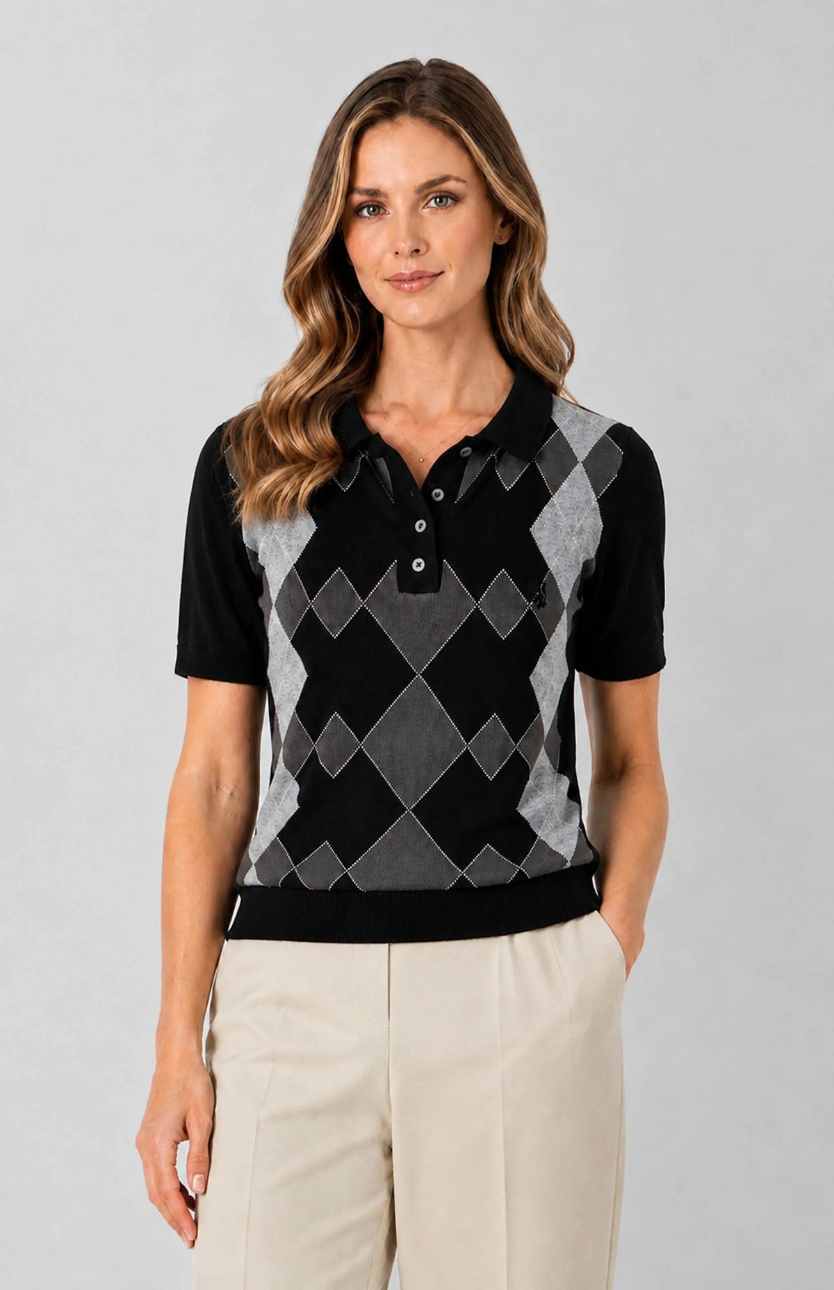 Pringle Womens Vuyo Argyle Knit Golfer In Black