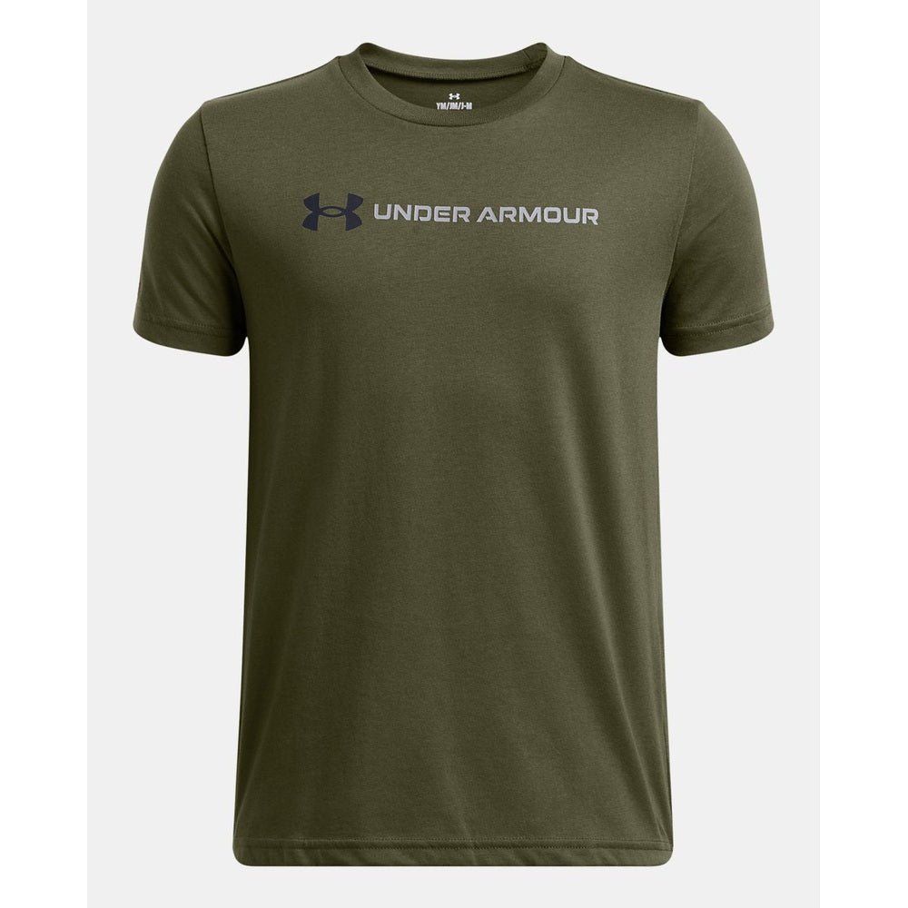 Under Armour Boys Logo Wordmark Short Sleeves T-Shirt In Marine Green
