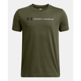 Under Armour Boys Logo Wordmark Short Sleeves T-Shirt In Marine Green