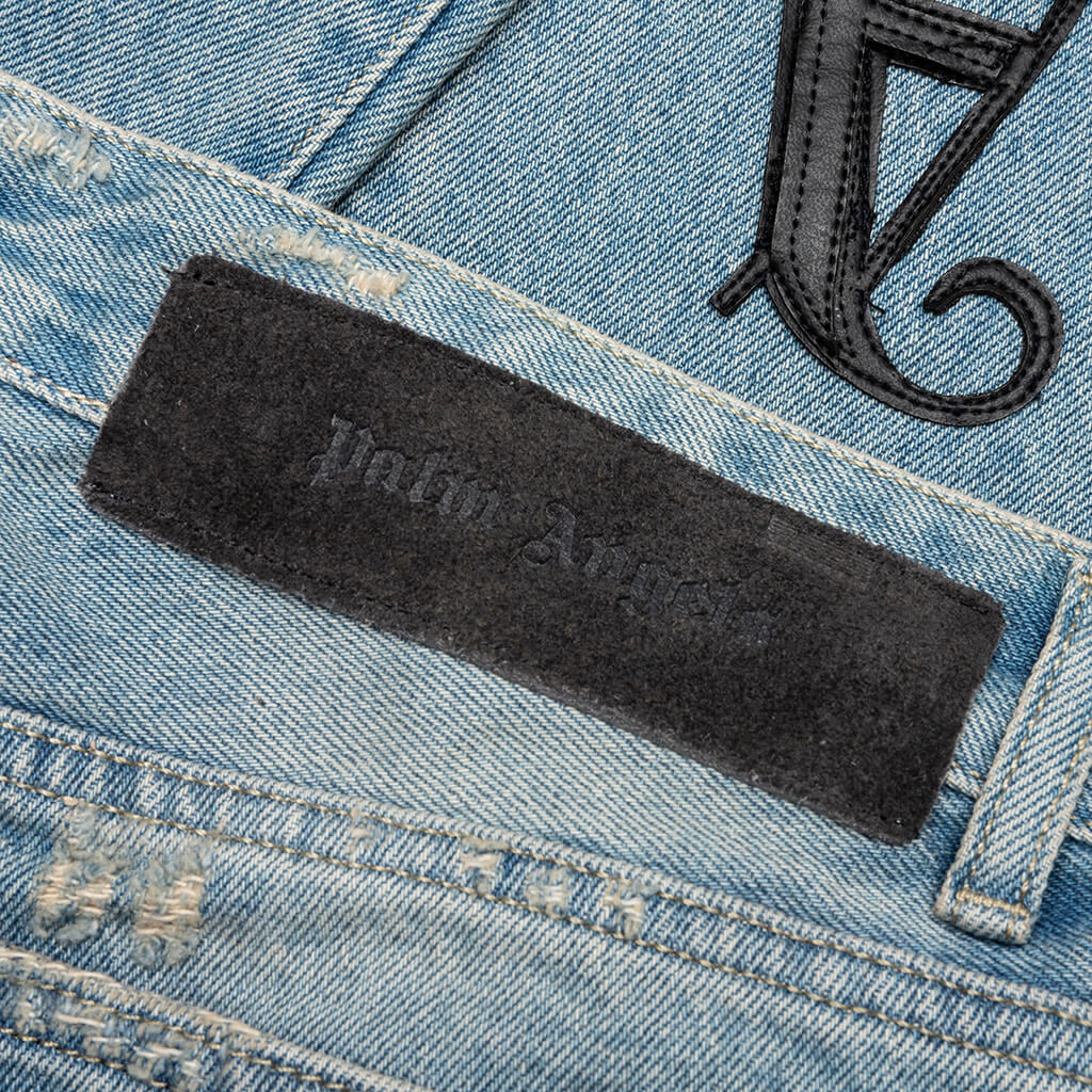 Palm Angels Womens Logo Patch Classic Jeans In Denim Blue