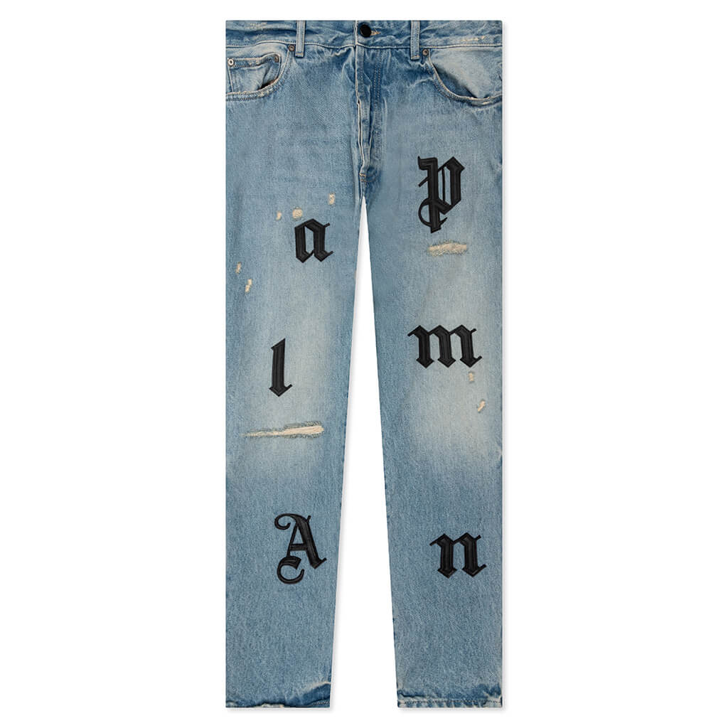 Palm Angels Womens Logo Patch Classic Jeans In Denim Blue