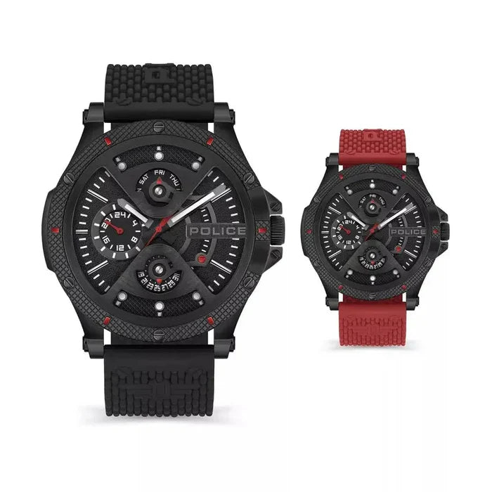 Police Ip Blk Red Dial/Black Rubber Strap