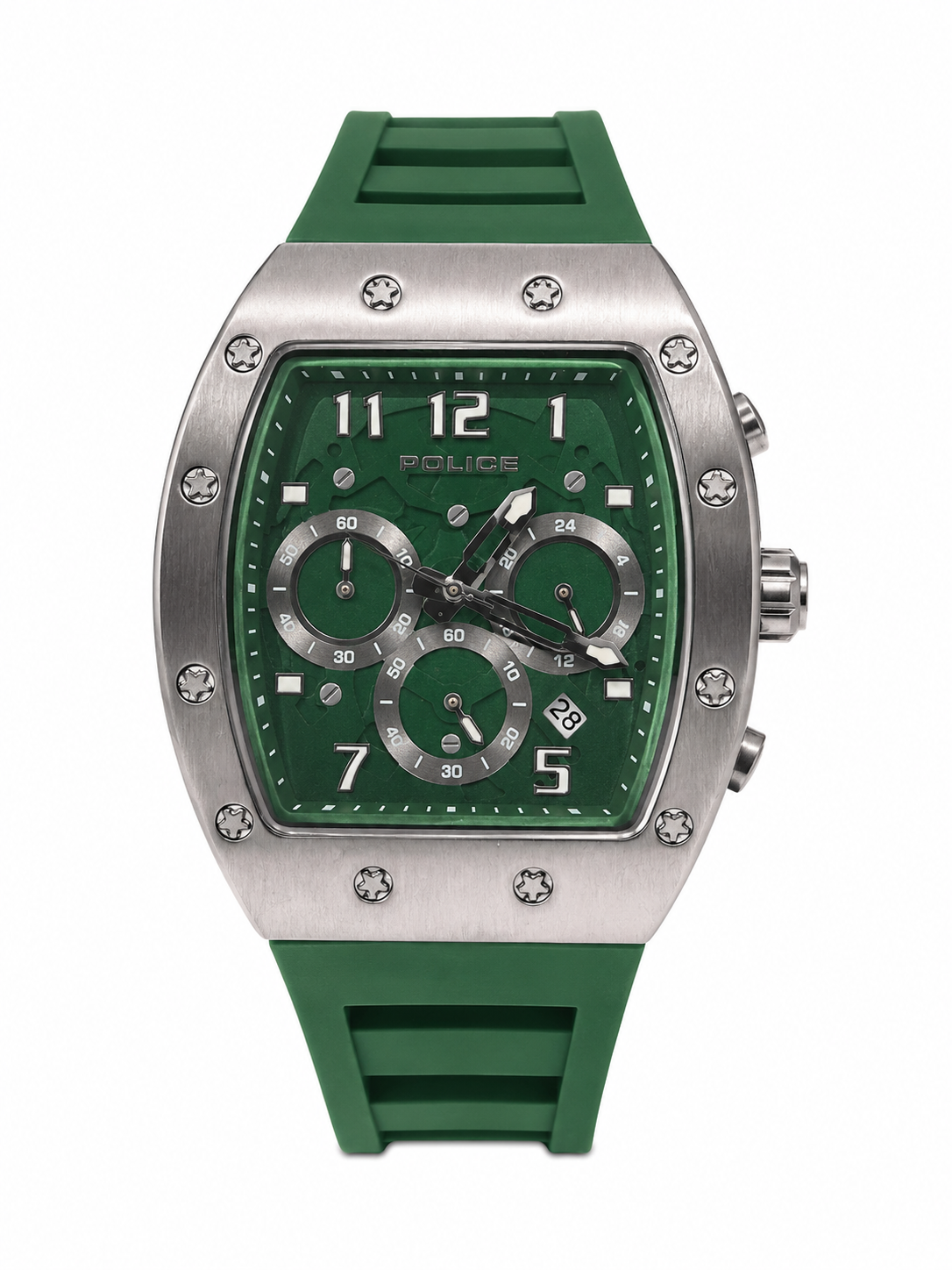 Police Mens Silicone Strap Watch In Green