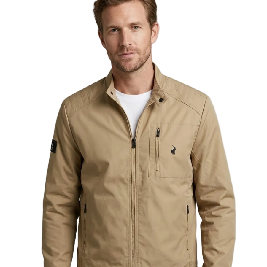 Polo Mens Long Sleeve Quilted Biker Jacket In Taup