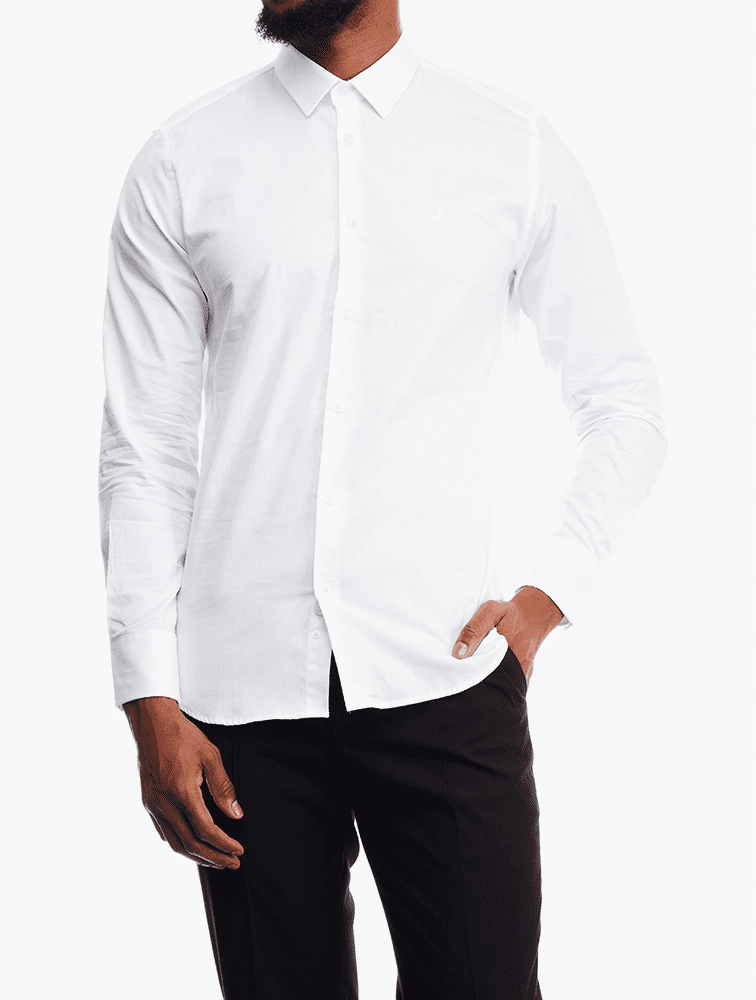 Polo Mens Easy Care Textured Long Sleeves Shirt White
