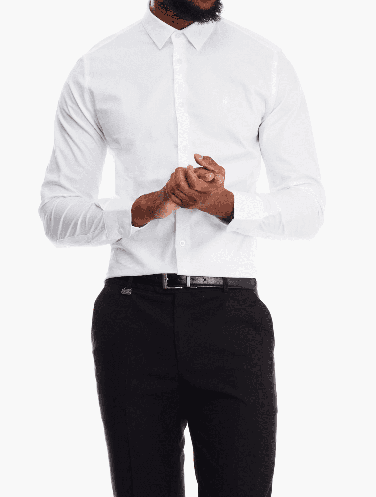 Polo Mens Easy Care Textured Long Sleeves Shirt White