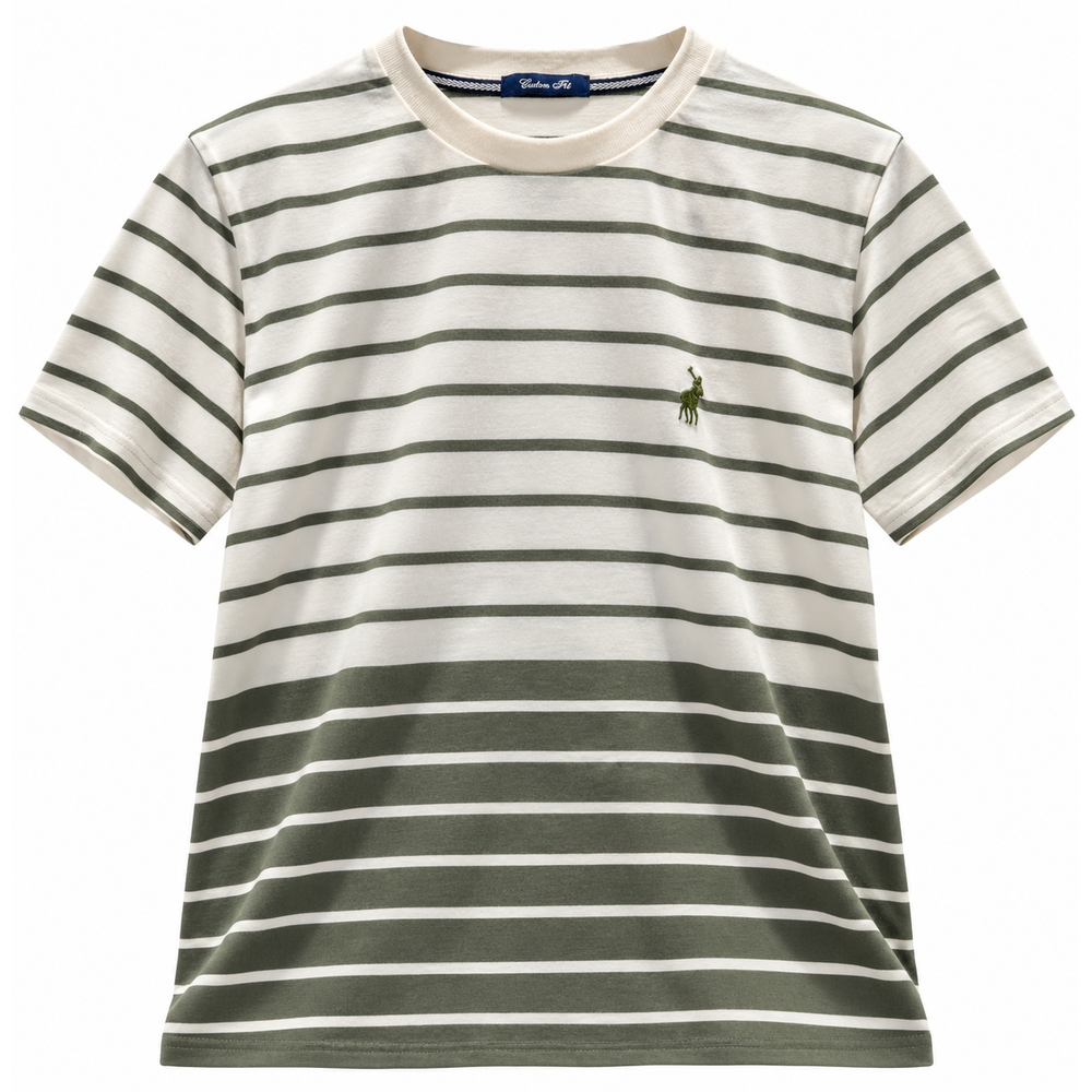 Polo Mens Crew Neck Stripe Y/D Short Sleeve T-Shirt In Fatigue