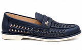Polo Mens Leather Braided Boat Shoes In Navy