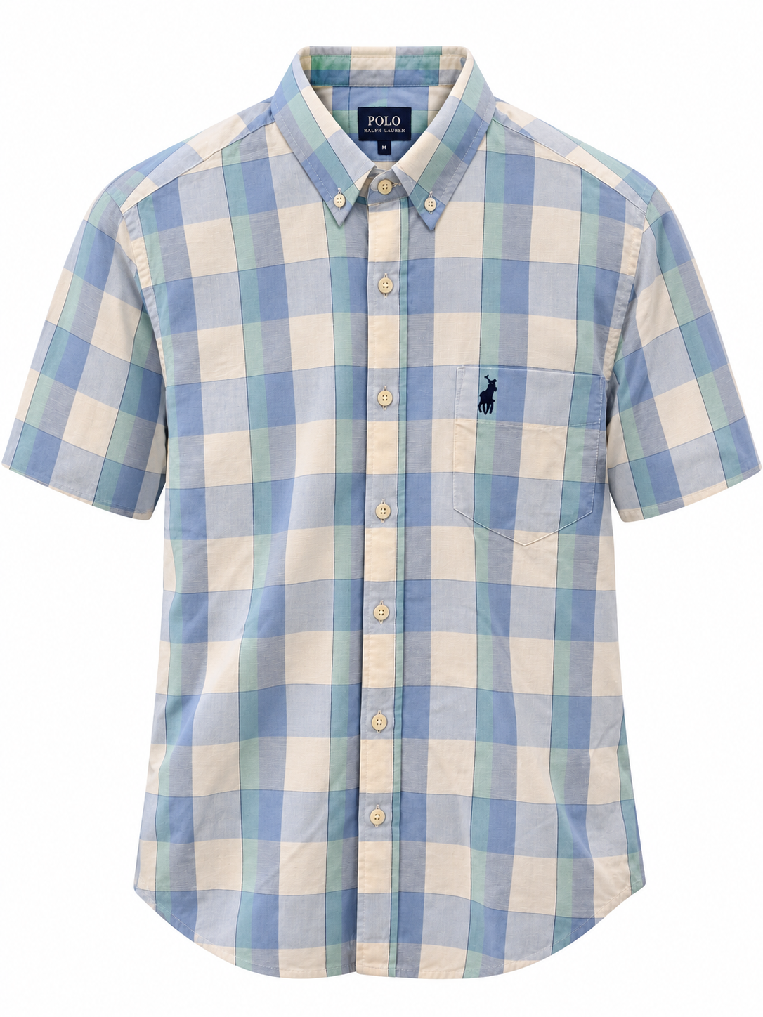 Polo Mens Plain Gingham Shirt In Aqua