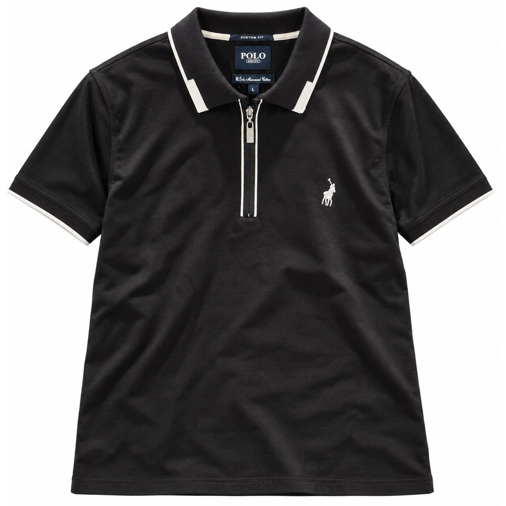 Polo Mens Plain Tipped Short Sleeve Golfer In Black