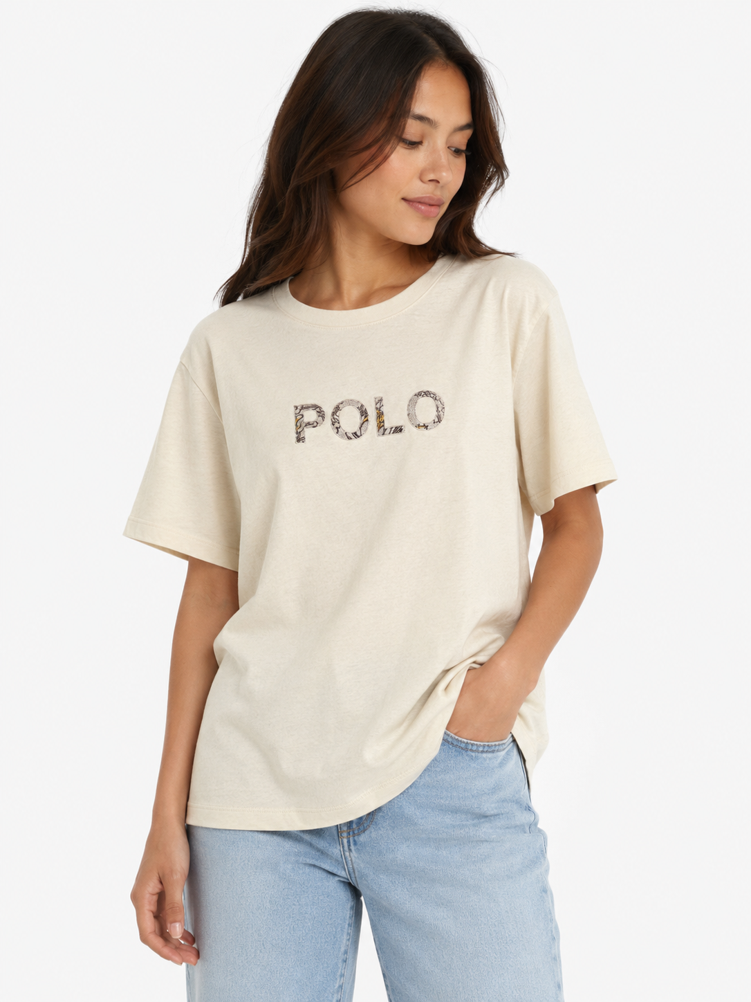 Polo Womens Aria Short Sleeves Emblis T-Shirt In Oatmeal