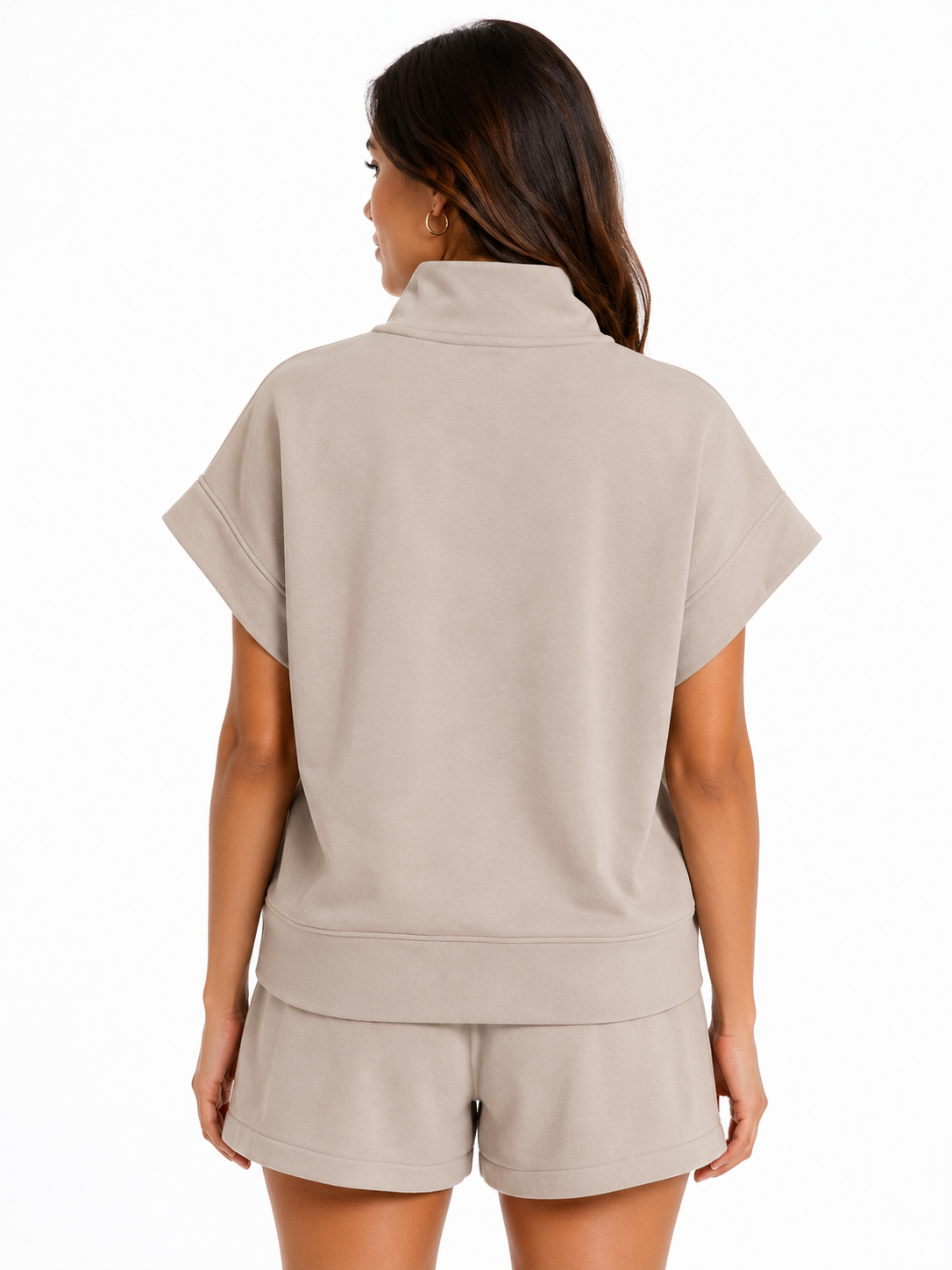 Polo Womens Zoe Short Sleeves Quarter Zip Top In Mushroom
