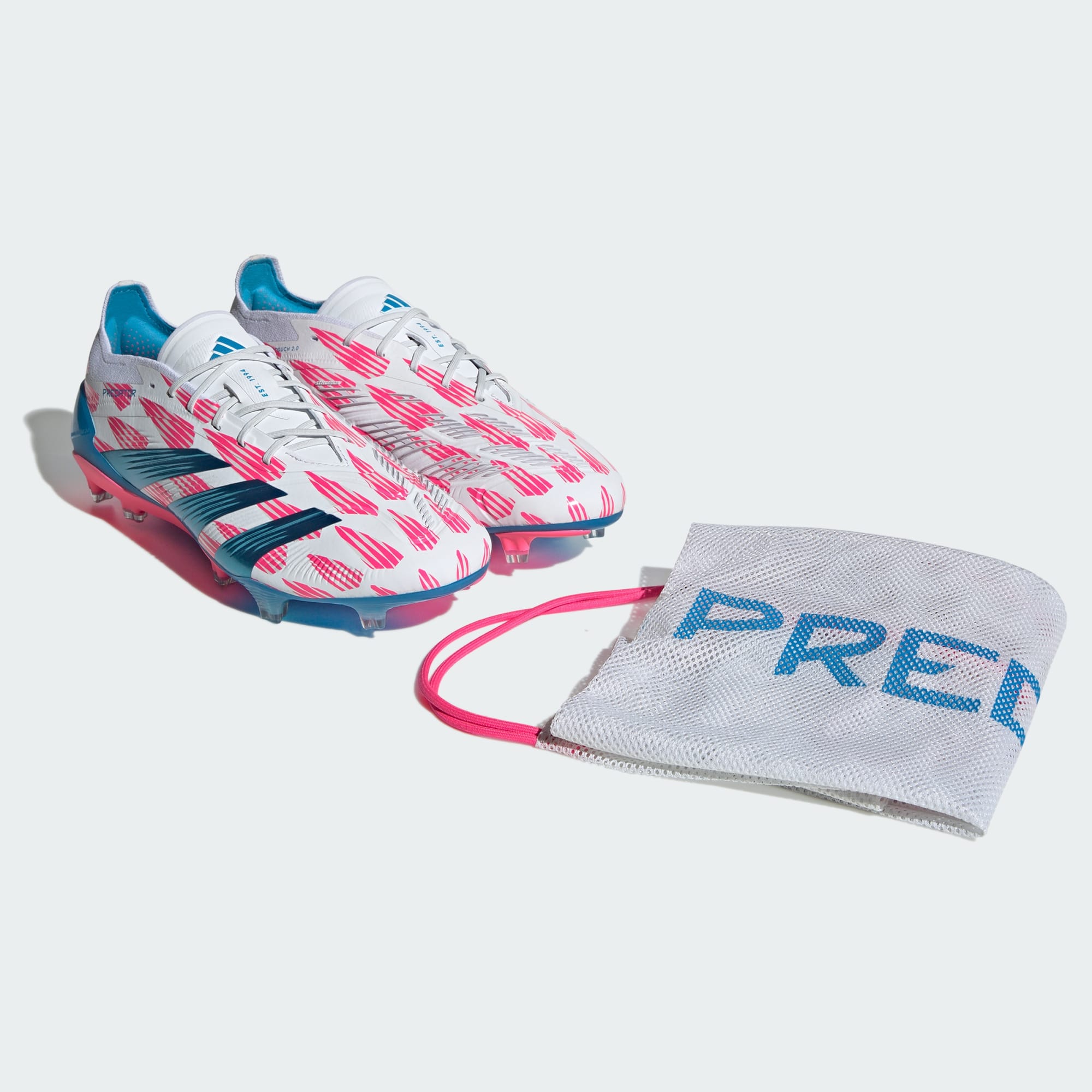 Adidas Unisex Predator Elite FG Soccer Boots In Cloud White / Solar Blue / Solar Pink