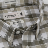 Pringle Mens Samual Oxford Check Short Sleeves Classic Shirt In Olive