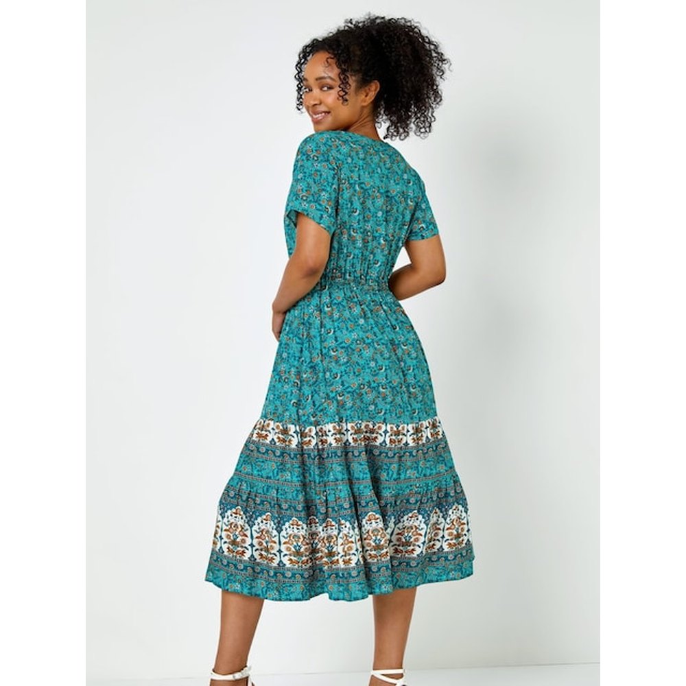 Izabel London Petite Floral Border Print Midi Dress In Green