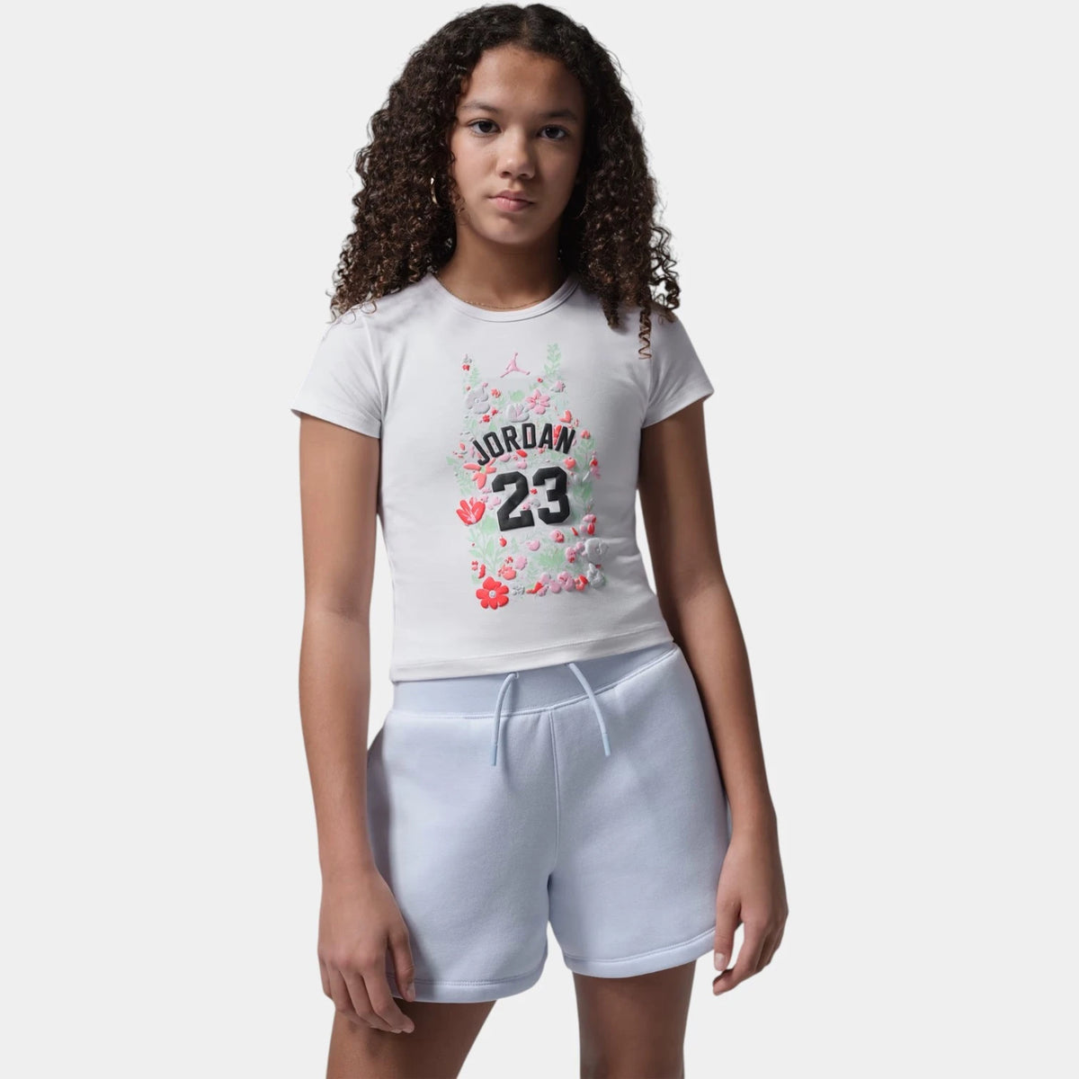 Jordan Girls Floral Short Sleeve T-shirt In White